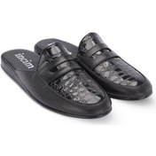 Resim Stone Erkek Siyah Kroko Lüks Rahat Konforlu Misafir Ev Terliği Siyah 