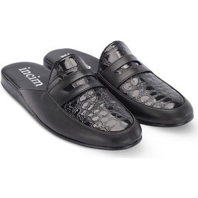 Resim Stone Erkek Siyah Kroko Lüks Rahat Konforlu Misafir Ev Terliği Siyah 