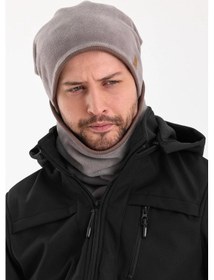 Resim Erkek Polar Dış Kaşkorse Pamuklu İç Kısım Çift Renk Çift Katman Katlanabilir Bere Boyunluk Takım - Standart / Gri-kahverengi Gri-kahverengi 