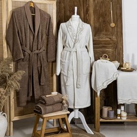 Resim Schafer Home Azur Dantelli Banyo Seti 6 Parça-Ekru/Bej 
