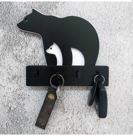 Resim Cajuart Dekoratif Anne Yavru Ayı Desen Duvar Askısı Anahtarlık 