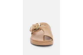 Resim Selin Shoes Soraya Ayarlanabilir Gold Toka Detaylı Parmak Arası Kadın Terlik- Taba 