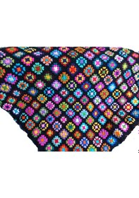 Resim El Örgüsü Etnik Otantik Motifli Siyah Koltuk Şalı 100 Cm X 100 Cm Siyah - Çok Renkli 