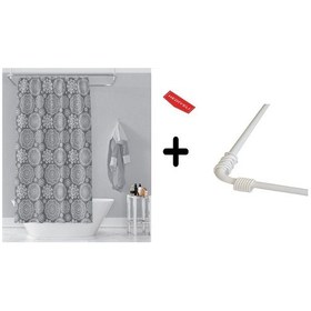 Resim Banyo Perdesi 2882 1x180x200, Perde Borusu Askı Aparatı Köşe Boru Beyaz Hediyeli, Duş Perdesi Seti Çok Renkli 