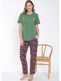 Resim Senfoni Kadın Bisiklet Yaka Çiçek Desenli Pijama Takımı 6032 -1 Adet 001 