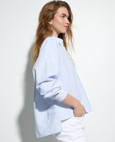 Resim Oversize Poplin Gömlek Cep Detaylı Düğmeli Uzun Kollu 