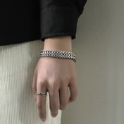 Resim Erkek Moda Titanyum Çelik Kare Çift Sıra Örgü Bileklik, Manyetik Paslanmaz Çelik, Basit Elegant Stil, Kaplama Yok, Gravür Yok, Cadılar Bayramı Aksesuarı 