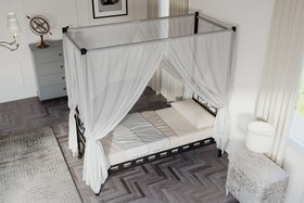 Resim Argimo Stella Sultan Başlıklı Tek Kişilik Ferforje Siyah Metal Karyola (Cibinliksiz) - 100x200 