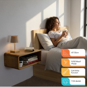Resim FIRUHOMEDESIGN Duvara Monte Komodin – Gerçek Ahşap Minimalist Yatak Başı Rafı 