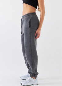 Resim Oversize Unisex Eşofman Altı Füme Melanj - 3 İplik Şardonlu, Paça-Bel Lastikli, Cepli, Rahat Kesim - S / FÜME MELANJ 