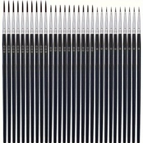 Resim 30 Adet Profesyonel İnce Detay Boya Fırçaları, Yuvarlak Uç Nylon Saç, Miniature Model, El Sanatları, Su Kumu, Akrilik ve Yağlı Boya için - Dowel Saplı Kombinasyon Malzemesi 