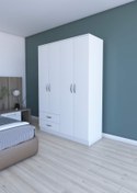 Resim Dienni Bozova 4 Kapaklı 2 Çekmeceli Gardırop, Beyaz 173x120x45 Cm 