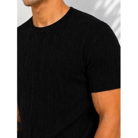 Resim ribana Erkek Bisiklet Yaka Kısa Kollu Esnek Örme Triko T-Shirt 26091 