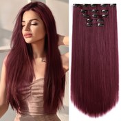 Resim Paslanmaz Çelik Tokalı Lüks Burgonya Saç Uzantıları - 55.88 cm Uzunluğunda, 7.62 cm, 12.7 cm ve 20.32 cm Boyutlarında Mevcut - Şık Bir Kutlama Görünümü İçin Mükemmel! 