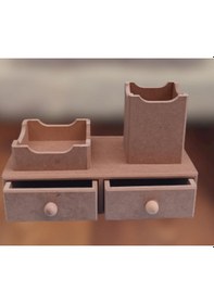 Resim Hobi Dekoratif Kalemlik Set İkili Model Ham Mdf Ahşap Çekmece El Yapımı 