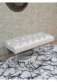 Resim Zafir Krom Tel Ayaklı 90 Cm Puf Bench - Puf - Bench - Kasalı Oturak - Oturak - Yatak Ucu Puf Bej 