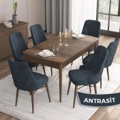 Resim Canisa Concept Iza Serisi, 80 X 132 cm Açılabilir Mdf Masa, Barok Ahşap Desen Mutfak Masa Takımı, 6 Sandalye 