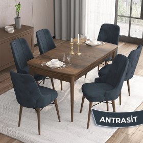 Resim Canisa Concept Iza Serisi, 80 X 132 cm Açılabilir Mdf Masa, Barok Ahşap Desen Mutfak Masa Takımı, 6 Sandalye 