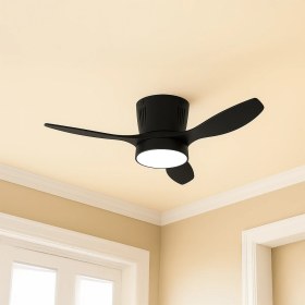 Resim Modern LED Işıklı Tavan Vantilatörü 3 Renk Işık 3 Kademe Hız Sessiz Siyah Gövde Siyah Kanat Avize 