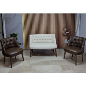 Resim Azra Mobilya Deri Çay Seti Koltuk Takımı Oturma Grubu Cafe Mobilya Ofis-büro Mobilya Balkon Mobilya Krem-acıkahve 
