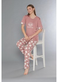 Resim Flz Kısa Kol Yazlık Viskon Pijama Takımı Beach Club Flz 88-110 GÜL KURUSU 