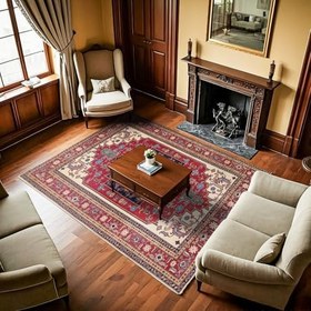 Resim Bordo madalyon Modern Geometrik Etnik Eskitme Desenli Boho Makinada Yıkanabilir Hafif Hav Toz Vermez Leke Tutmaz Kaymaz Taban Dijital Makine Baskı Halı Oturma Odası Salon Yolluk Koridor Mutfak Halısı 