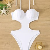 Resim Yeni Stil Kadın Bikini Düz Renk Mayo Seksi Moda Tek Parça Mayo 