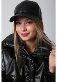 Resim Yake Store Klasik Kahverengi Renkli Düz Siperlikli Deri Baseball Şapka - Sade Şık Tasarım Spk1104 - Siyah Siyah 