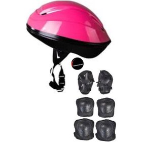 Resim Çocuk Kask Dizlik Dirseklik Ellik Set 7 Parça Scooter Bisiklet Paten Kaykay Koruyucu Set Pembe 
