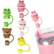 Resim Spor Bardak Pipet Kapağı, Hayvan Silikon Pipet Kapağı, 30 ve 40oz Saplı Rulolarla Uyumlu, 10mm 0.4 İnç Toz Geçirmez Yeniden Kullanılabilir Pipet Başlığı Kapağı 