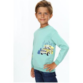 Resim Toontoy Kids Toontoy Erkek Çocuk Relax Fit Bisiklet Yaka Hafif Düşük Omuz Baskılı Sweatshirt - Tk24556 Yeşil 