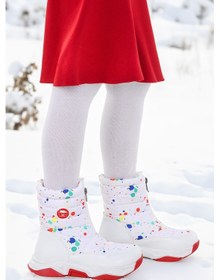 Resim Kiko Kids Mars Fermuarlı Kız Çocuk Kar Botu Beyaz - Kırmızı Beyaz - Kırmızı 