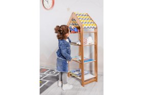 Resim Minera Bebek/Çocuk Odası Ahşap Çok Amaçlı Raf, Oyuncak Toplama, Kitaplık - 4 Raflı 