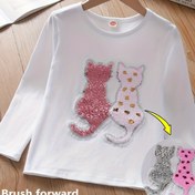 Resim Kızlar İçin Işıltılı Kedi Pullu Uzun Kollu Tişört - Pembe ve Altın Renkli Sevimli Kedi Desenli, Yuvarlak Yaka İlkbahar/Sonbahar Günlük Giyim, Temalı Partiler & Günlük Kullanım için Elde Yıkanabilir Parıltılı Üst (Orta ve Büyük Bedenler Mevcut) 