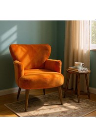 Resim Azra Mobilya Modern Turuncuteddy Kumaş Rahat Berjer Tekli Koltuk Yumuşak Dokulu, Ahşap Ayaklı Turuncu 