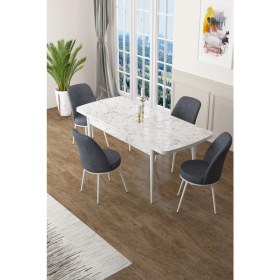 Resim Canisa Concept Zen Serisi Mdf Açılabilir Mutfak Masası Takımı ,beyaz Mermer Desen Masa + 4 Adet Sandalye 