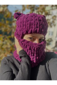 Resim Novaglow Hayvan Figürlü Şapka Puffy Bere Kar Maskesi Kayak&snowboard Balaclava Örgü Bere Örgü Şapka 
