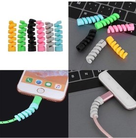Resim 4lü Apple, Android Şaj Kablosu Koruyucu Silikon Spiral Hediyelik 