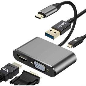 Resim Speeduf Type-C 4 In 1 4K Hdmı VGA USB 3.0 Type-C Şarj Girişli Adaptör 
