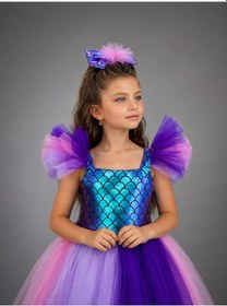 Resim Buse&Eylül Bebe Denizkızı Prenses Kız Çocuk Elbisesi Pastel Mor Renkli Tül Elbise 3-10 Yaş 