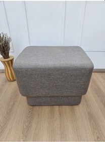 Resim Kahverengi Keten Puf, Ayak Uzatma Pufu, Dikdörtgen Puf, Kapı Ö... 