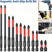 Resim 12 adet Manyetik Kaymaz Matkap Seti S2 Çelik 1/4" Shank Darbe Matkap Uçları, Phillips Kafa Stili, Kırmızı Renk, Metal Malzeme, 12 adet 
