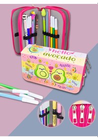Resim Kalem Kutusu Avocado Kawaii Desen Orginazer Üç Bölmeli Vegan Deri 