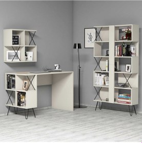 Resim Variant Extra Raflı Çalışma Masası Ve Kitaplık Takımı - Krem 