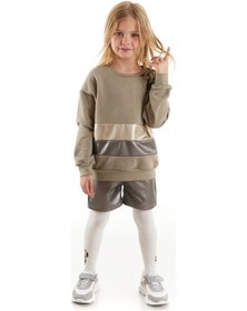 Resim Minnie Mouse Supermino Minnie Lisanslı Kız Çocuk Sweatshirt Deri Tayt Ve Külotlu Çorap 3 