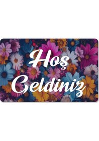 Resim Dijital Baskılı 3d Kapı Önü Paspas Hoşgeldiniz Yazılı Çiçek Desenıç Ve Dış Kapı Paspası Yıkanabilir Mor 