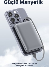 Resim S-LINK QP110 10000mAh Magsafe 15W QI2 PD22.5W Gri LCD Taşınabilir Pil Şarj Cihazı Powerbank 