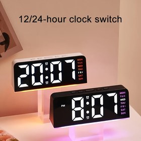 Resim 1 Çok Fonksiyonlu Dijital Alarm Saati Ayarlanabilir Parlaklık, Tarih Gösterimi ve USB Güç ile - Şık Dikdörtgen Tasarım, Ev Dekoru, Tatil Hediyesi için Uygun 