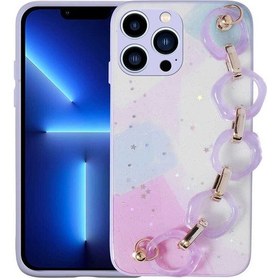 Resim İphone 13 Pro Max Uyumlu Simli Desenli El Askılı Tutacaklı Zore Elsa Silikon Kılıf-lila Lila 
