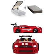 Resim Kırmızı Arabalı Yatak Sport Mst Işıklı Baza Ortopedik Yatak 90x190 Cm 